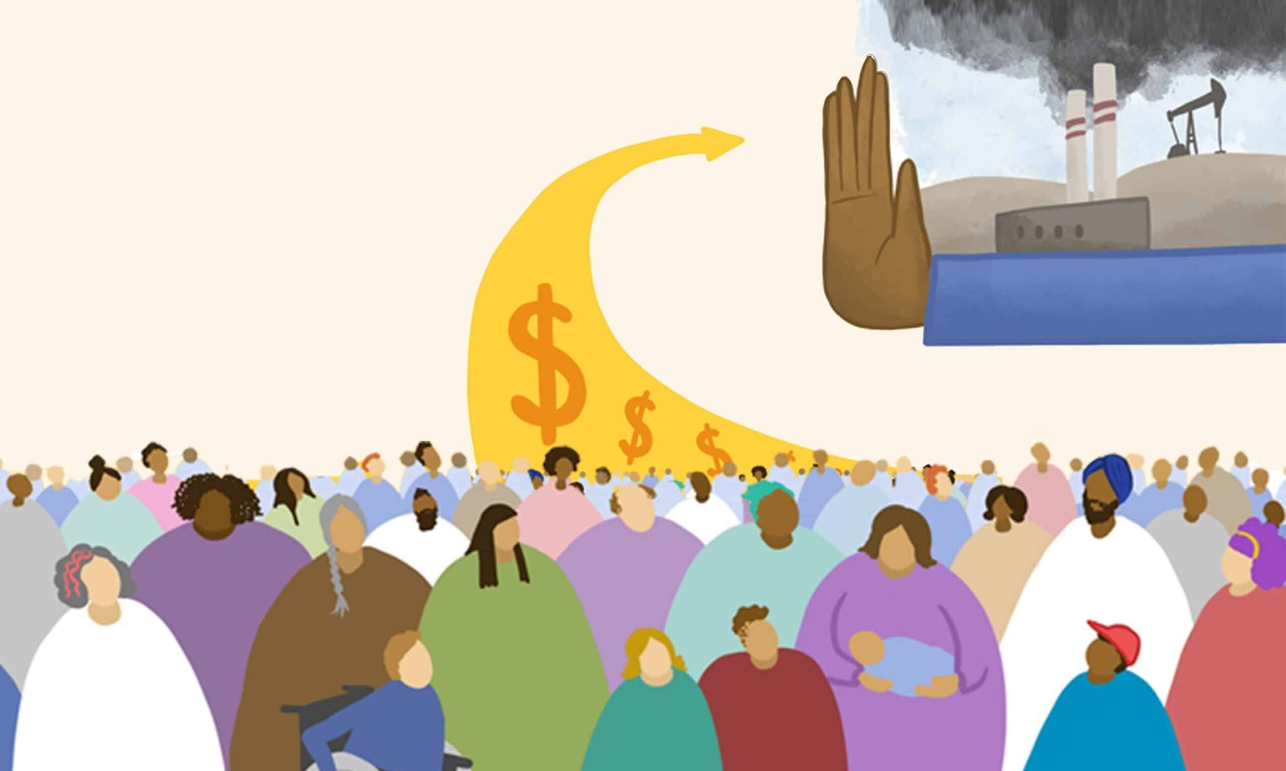 illustration d'une main symbolisant l'appel à l'arrêt du financement public et des subventions aux combustibles fossiles